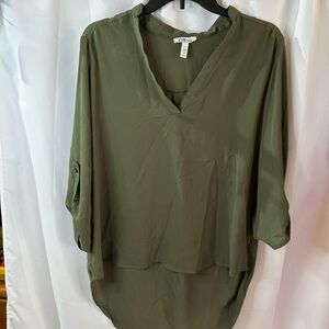 Ali & Kris Olive Green High Low Blouse V Neck